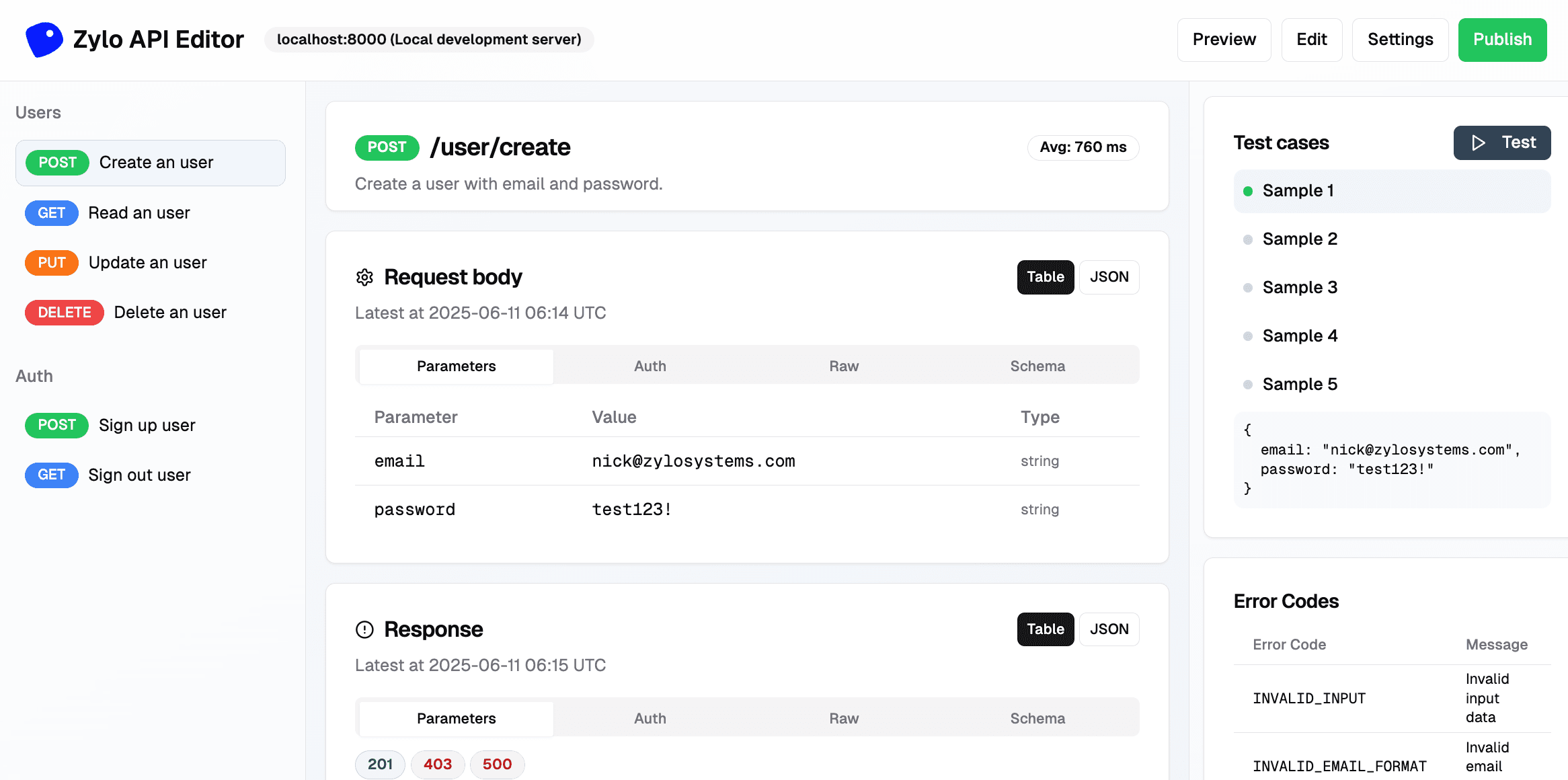 Write your API docs with Zylo on your local machine.